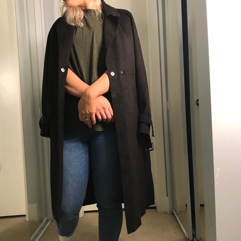 Zara Ladies Black Micro-suede Trenchcoat